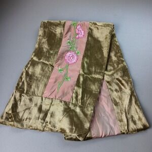 Twos Company Scarf Velvet‎ Silk Green Embroidered Floral Fairy Romantic Boho VTG